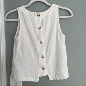 Sojourn Button-Back Linen Blend White Sleeveless Tank Top